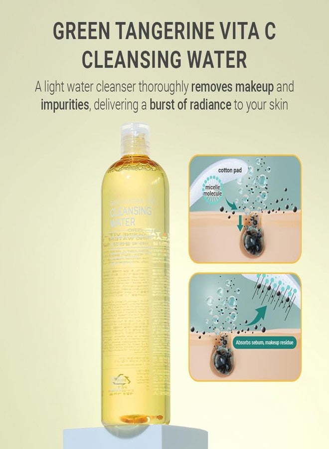 tenzero Green Tangerine Vita C Cleansing Water 16.7 fl.oz (500ml), Hydrating & Brightening, Facial Water Cleansing & Makeup Removal, No Rinse Needed, For All Skin Types, Korean Makeup Remover - Image 2